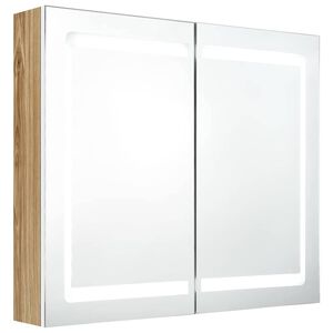 vidaXL Dulap cu oglindă pentru baie alb și stejar 80 x 12 x 68 cm