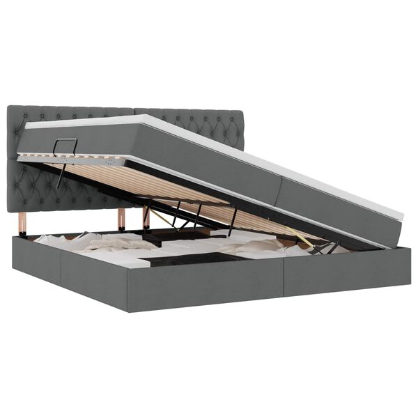 vidaXL Pat cu saltea și LED cu led Gri &icirc;nchis 200 x 200 cm Poliester