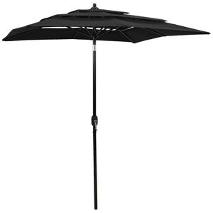 vidaXL Umbrelă de grădină cu 3 niveluri, st&acirc;lp aluminiu, negru, 2x2 m