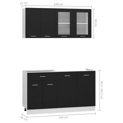 vidaXL Set dulapuri de bucătărie, 4 piese, negru, lemn prelucrat