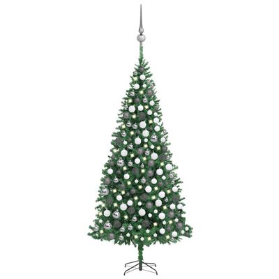 vidaXL Brad Crăciun pre-iluminat, set globuri/LEd-uri, verde, 300 cm