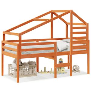 vidaXL Pat &icirc;nalt cu acoperiș, maro ceruit, 80x200 cm, lemn masiv pin