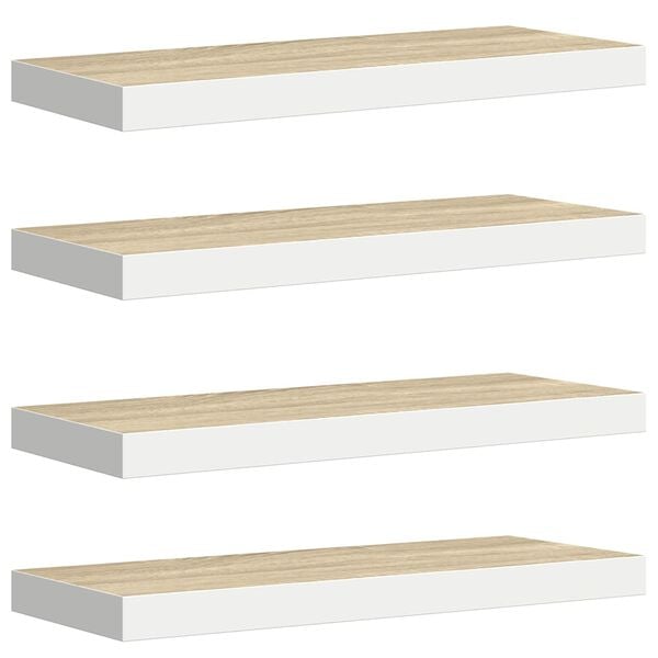vidaXL Rafturi perete suspendate 4 buc. alb/stejar 60x23,5x3,8 cm MDF