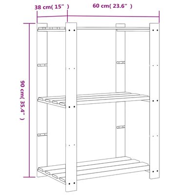 vidaXL Suport de depozitare 3 niveluri gri 60x38x90 cm lemn masiv pin
