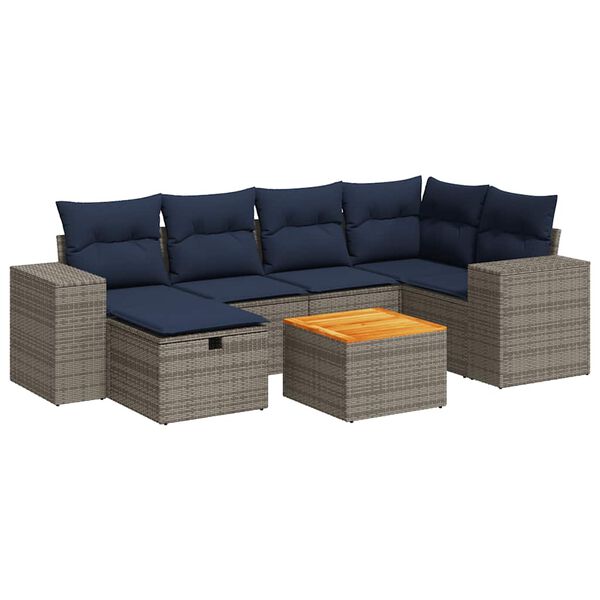 vidaXL Set canapele de grădină, 7 piese, cu perne, gri, poliratan