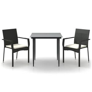 vidaXL Set mobilier de grădină cu perne, 3 piese, negru, poliratan