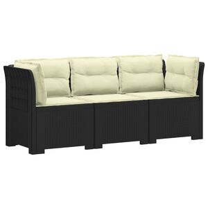 vidaXL Sofa de grădină cu 3 locuri, cu perne, aspect de rattan PP