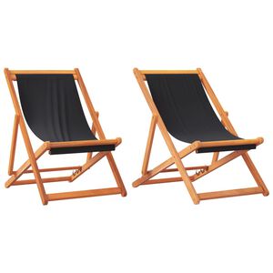 vidaXL Scaune de plajă pliante, 2 buc., negru, material textil