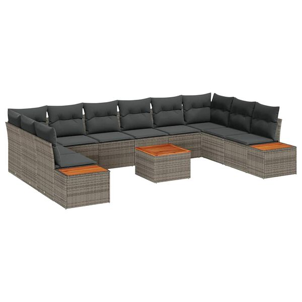 vidaXL Set de canapele pentru grădină cu pernă 11 pcs Gri Rattan poli