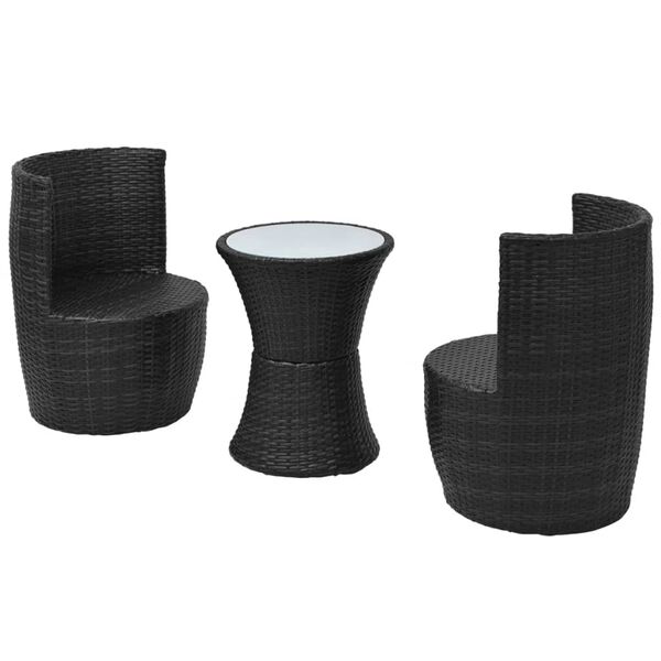 vidaXL Set mobilier bistro cu perne, 3 piese, negru, poliratan
