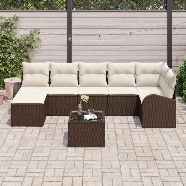 vidaXL Set de canapele pentru grădină cu pernă 8 pcs Maro Rattan poli