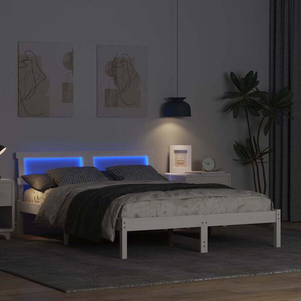 vidaXL Cadru de pat cu headboard Alb 120 x 190 cm Lemn de pin masiv