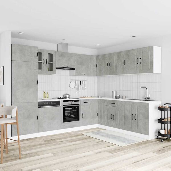 vidaXL Set dulapuri de bucătărie 14 piese &bdquo;Kalmar&rdquo; gri beton Lemn