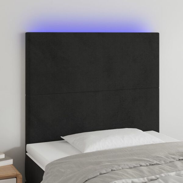 vidaXL Tăblie de pat cu LED, negru, 80x5x118/128 cm, catifea