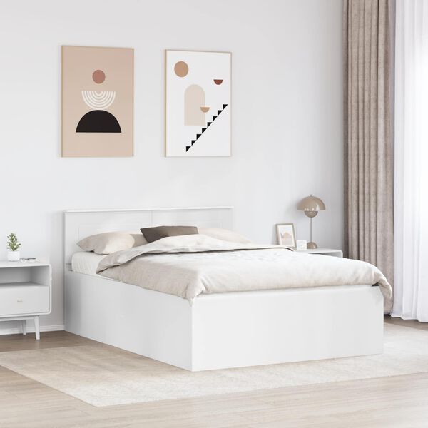 vidaXL Cadru de pat cu headboard Alb 150 x 200 cm Lemn compozit