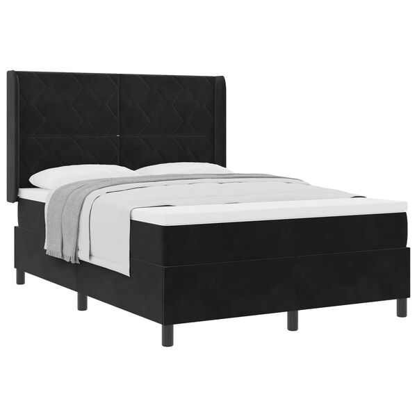 vidaXL Pat cu arcuri cu headboard Negru 160 x 200 cm Catifea