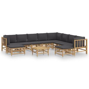 vidaXL Set mobilier de grădină cu perne gri &icirc;nchis, 11 piese, bambus