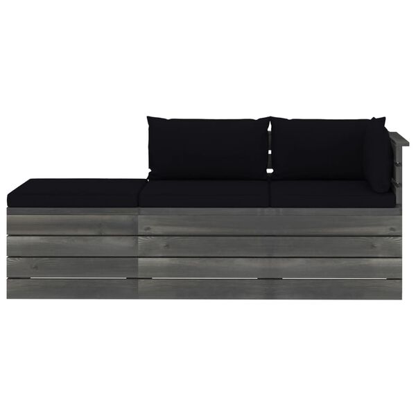 vidaXL Set mobilier grădină din paleți, 3 piese, cu perne, lemn de pin