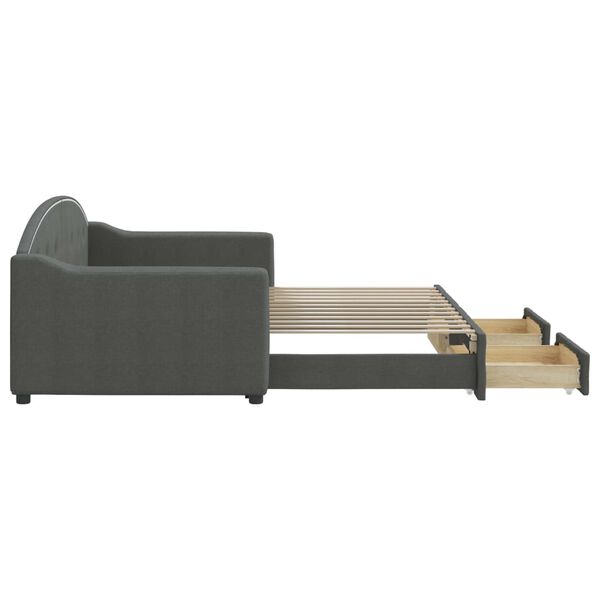 vidaXL Pat de zi cu extensie și sertare, gri &icirc;nchis, 90x200 cm textil