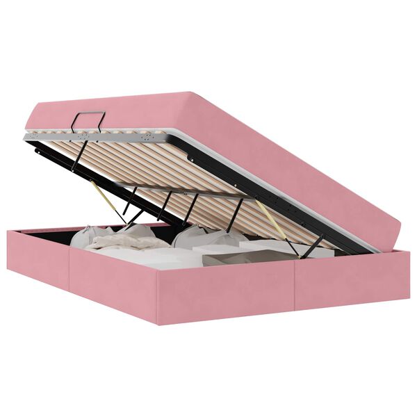 vidaXL Pat cu saltea și spațiu de depozitare Roz 140 x 200 cm Catifea