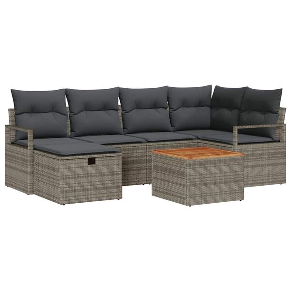 vidaXL Set de canapele pentru grădină cu pernă 7 pcs Gri Rattan poli