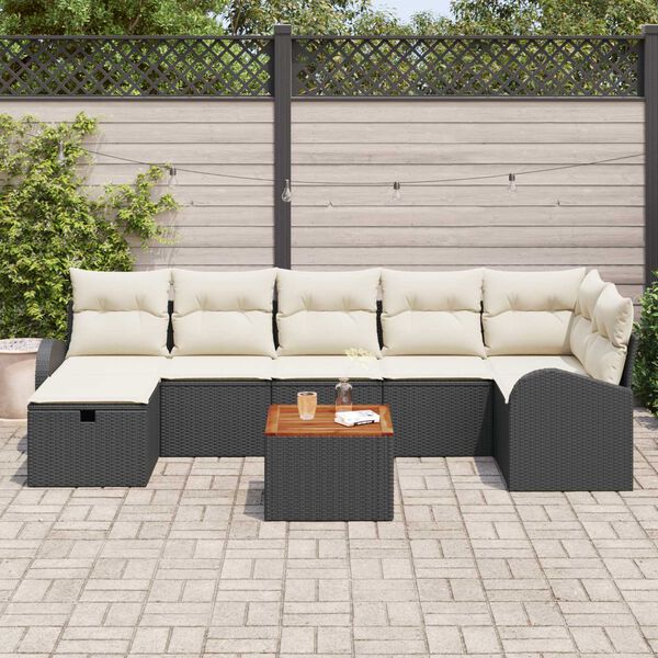 vidaXL Set de canapele pentru grădină cu pernă 8 pcs Negru Rattan poli