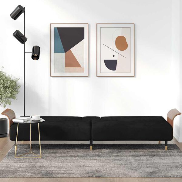 vidaXL Canapea extensibilă cu suporturi de pahare, negru, catifea