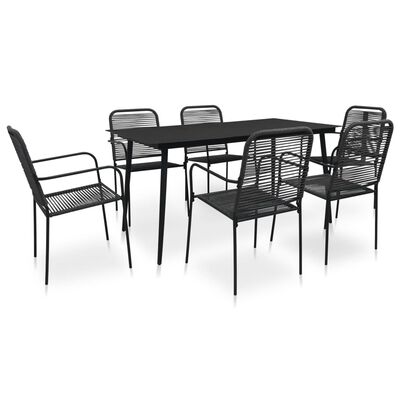 vidaXL Set mobilier de exterior, 7 piese, negru, frânghie și oțel