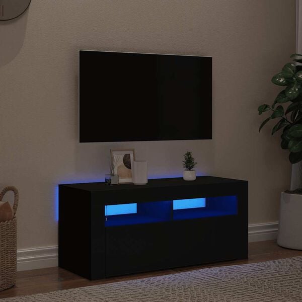 vidaXL Comodă TV cu lumini LED, negru, 90x35x40 cm