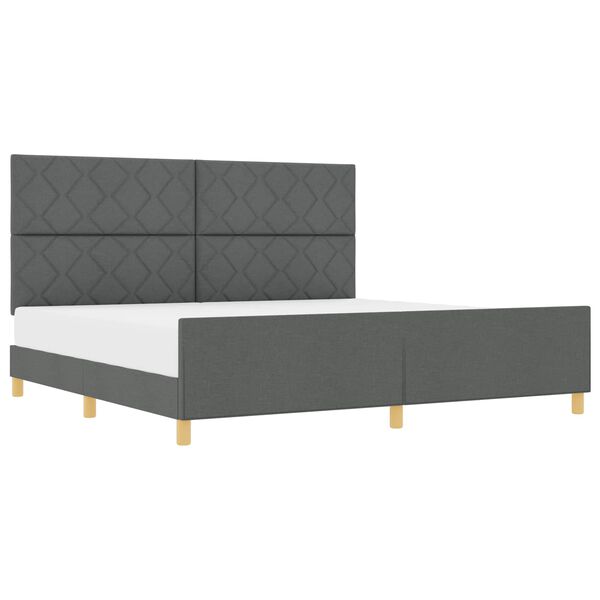 vidaXL Cadru de pat cu headboard Gri &icirc;nchis 200 x 200 cm țesătură