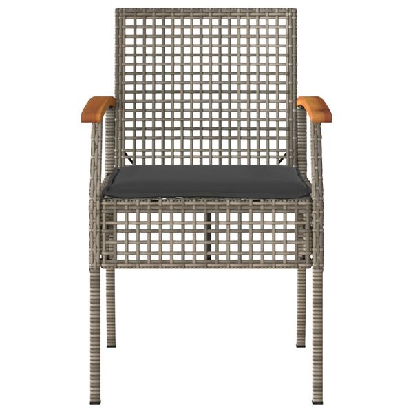 vidaXL Set bistro cu perne, 3 piese, gri, poliratan și lemn acacia