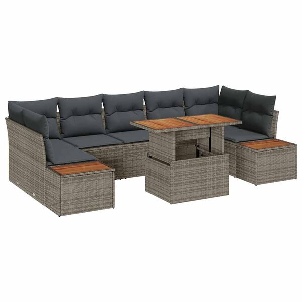 vidaXL Set de masă pentru grădină cu pernă Manual 8 pcs Gri și Brown