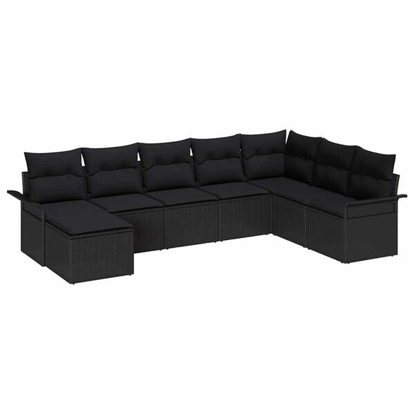 vidaXL Set de canapele pentru grădină cu pernă 8 pcs Negru Rattan poli