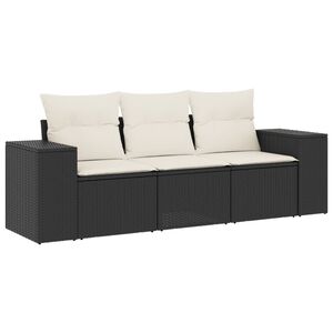 vidaXL Set mobilier de grădină cu perne, 3 piese, negru, poliratan