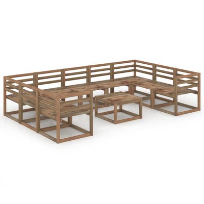 vidaXL Set mobilier de grădină, 10 piese, maro, lemn de pin tratat