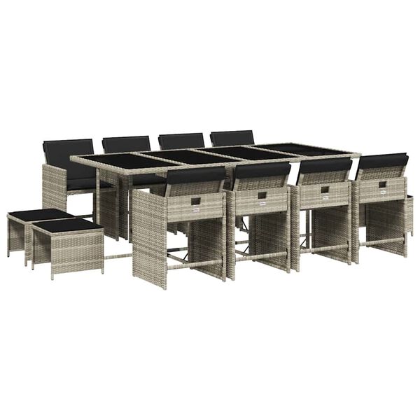 vidaXL Set mobilier de grădină cu perne 13 piese gri deschis poliratan