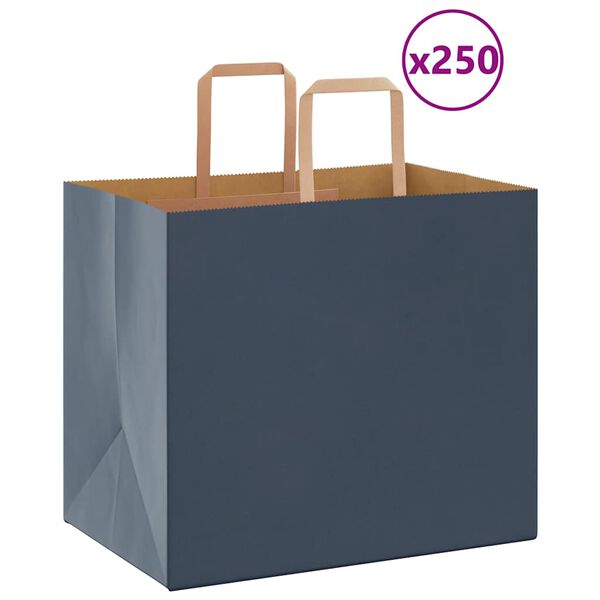 vidaXL Pungi de h&acirc;rtie 250 buc cu m&acirc;nere Albastre 32x22x28 cm