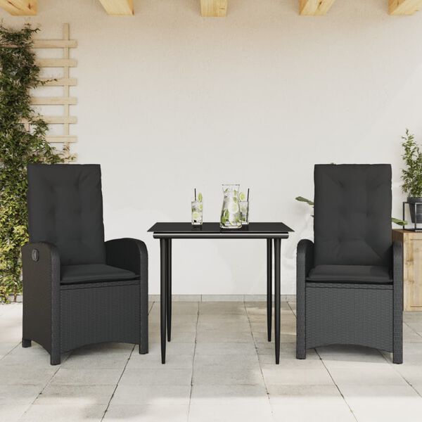 vidaXL Set mobilier de grădină cu perne, 9 piese, negru, poliratan