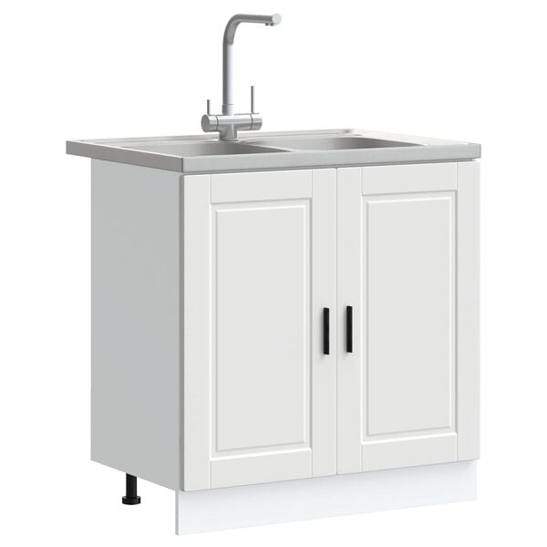 vidaXL Dulap baza chiuvetă cu depozitare Porto 2 pcs Alb Lemn compozit