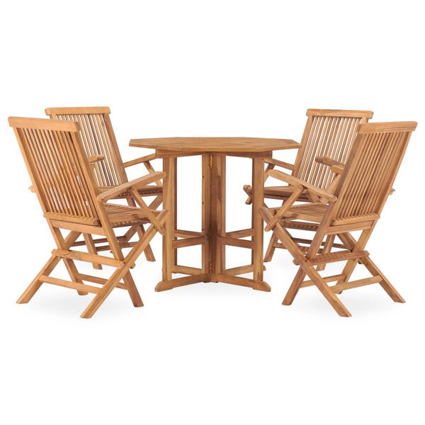 vidaXL Set mobilier de exterior pliabil, 5 piese, lemn masiv de tec