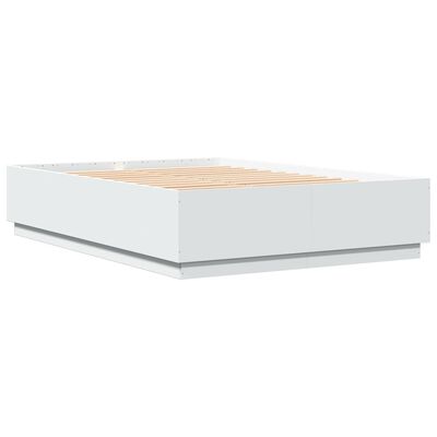 vidaXL Cadru de pat cu lumini LED, alb, 120x200 cm, lemn prelucrat