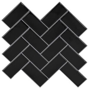 vidaXL Plăcuță &icirc;n Zigzag 10 buc. Negru 30 x 30 cm Poliuretan și PET