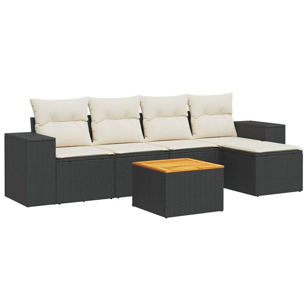 vidaXL Set mobilier de grădină cu perne, 6 piese, negru, poliratan