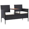 vidaXL Bancă de grădină cu măsuță, 2 locuri, negru, 143 cm, poliratan