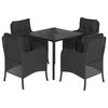 vidaXL Set mobilier de grădină cu perne, 5 piese, negru, poliratan
