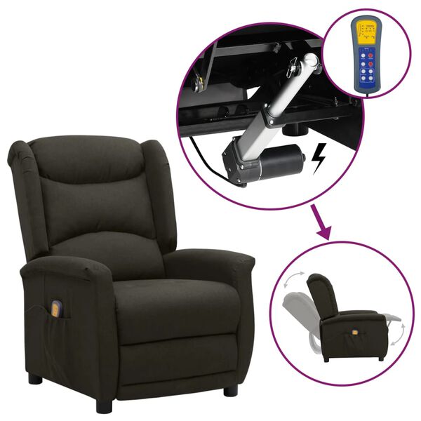 vidaXL Fotoliu de masaj cu ridicare, gri taupe, material textil