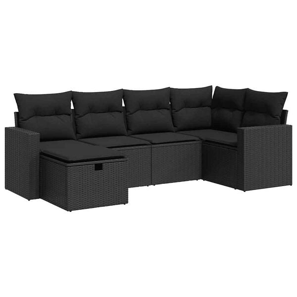 vidaXL Set mobilier de grădină cu perne, 6 piese, negru, poliratan