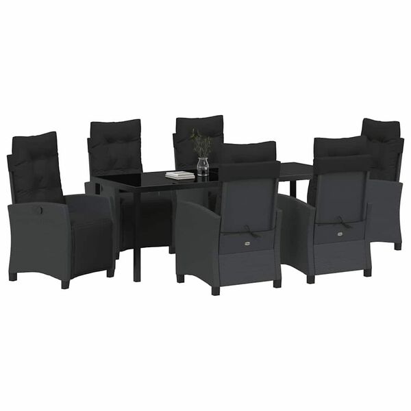 vidaXL Set de masă pentru grădină cu pernă 7 pcs Negru poliratan