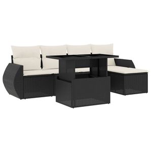 vidaXL Set mobilier de grădină cu perne, 6 piese, negru, poliratan