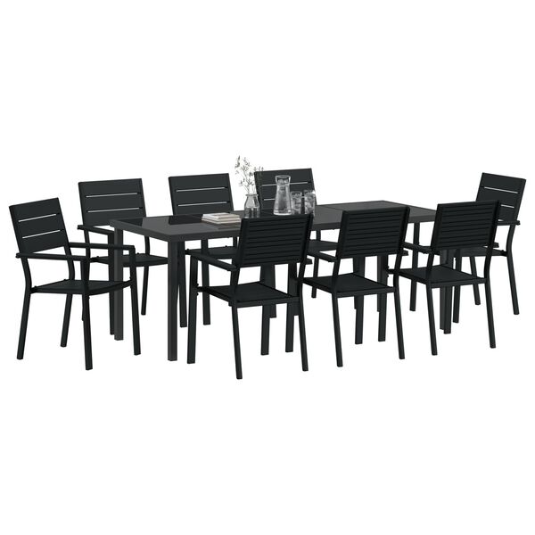 vidaXL Set de masă pentru grădină 9 pcs Negru